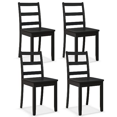 Set of 4 Black Wooden Dining Chairs