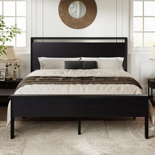 Allewie Full Size Black Oak Platform Bed Frame