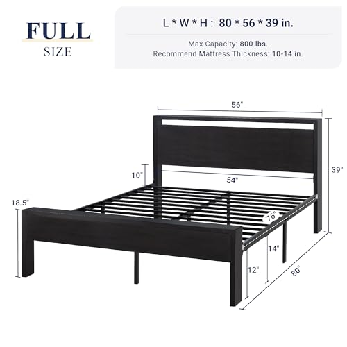 Allewie Full Size Black Oak Platform Bed Frame