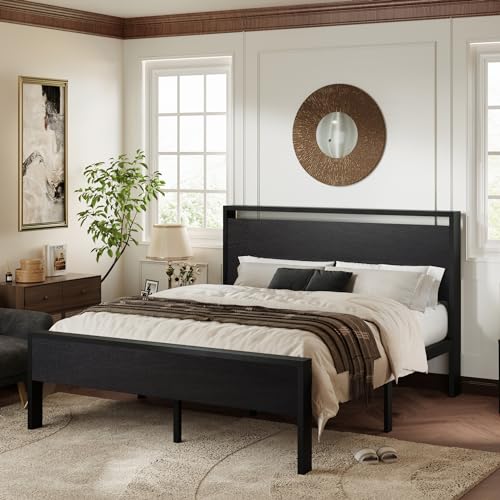 Allewie Full Size Black Oak Platform Bed Frame