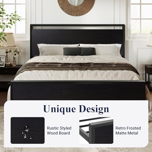 Allewie Full Size Black Oak Platform Bed Frame
