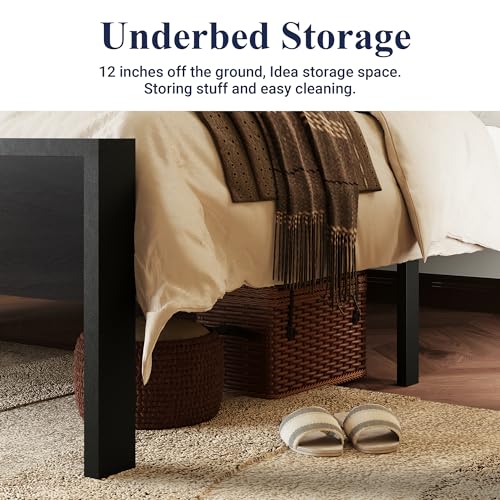 Allewie Full Size Black Oak Platform Bed Frame