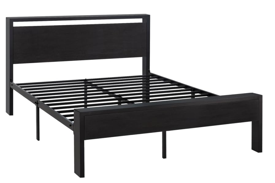 Allewie Full Size Black Oak Platform Bed Frame