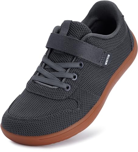 WHITIN Little Big Kids Wide Width Barefoot Walking Shoes Minimalist Zero Drop Sneaker Boys Girls Size 11 Running Training School Breathable Dark Grey 29
