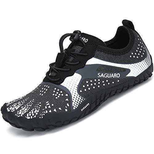 SAGUARO Kids Barefoot Shoes Boys Girls Quick Dry Aqua Athletic Sneakers Lightweight Sport Shoes Toddler Water Shoes Black/White 12 Little Kid