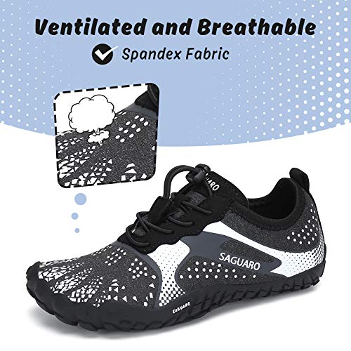 SAGUARO Kids Barefoot Shoes Boys Girls Quick Dry Aqua Athletic Sneakers Lightweight Sport Shoes Toddler Water Shoes Black/White 12 Little Kid