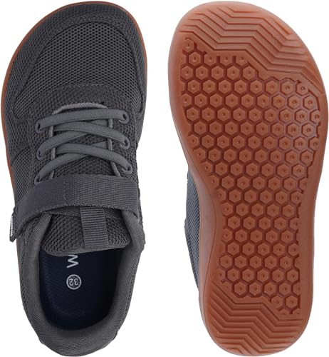 WHITIN Little Big Kids Wide Width Barefoot Walking Shoes Minimalist Zero Drop Sneaker Boys Girls Size 11 Running Training School Breathable Dark Grey 29