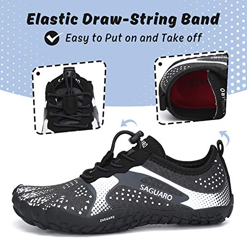 SAGUARO Kids Barefoot Shoes Boys Girls Quick Dry Aqua Athletic Sneakers Lightweight Sport Shoes Toddler Water Shoes Black/White 12 Little Kid