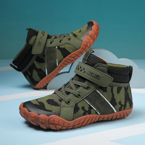KUBUA Kids Barefoot Shoes Boys Girls Minimalist High Top Sneakers Zero Drop Splay Shoes for Sports Trekking Hiking Tennis Running Green 4 Big Kid
