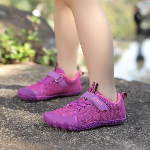 KUBUA Barefoot Shoes for Kids Boys Girls Minimalist Sports Sneakers Naturally Zero Drop Running Walking Tennis Athletic Training Gym A Purple 1 Big Kid