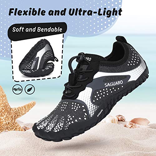 SAGUARO Kids Barefoot Shoes Boys Girls Quick Dry Aqua Athletic Sneakers Lightweight Sport Shoes Toddler Water Shoes Black/White 12 Little Kid