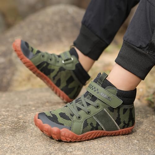 KUBUA Kids Barefoot Shoes Boys Girls Minimalist High Top Sneakers Zero Drop Splay Shoes for Sports Trekking Hiking Tennis Running Green 4 Big Kid