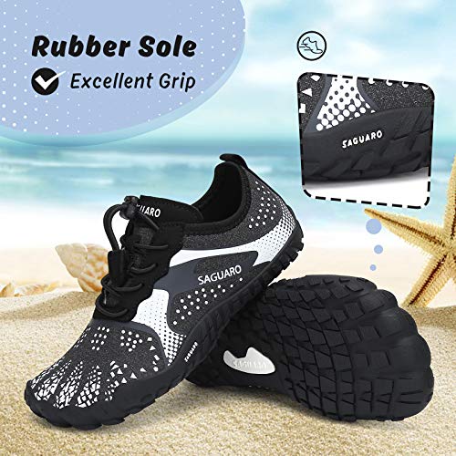 SAGUARO Kids Barefoot Shoes Boys Girls Quick Dry Aqua Athletic Sneakers Lightweight Sport Shoes Toddler Water Shoes Black/White 12 Little Kid