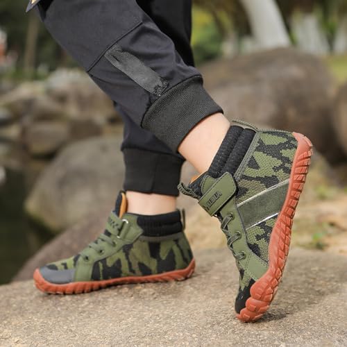 KUBUA Kids Barefoot Shoes Boys Girls Minimalist High Top Sneakers Zero Drop Splay Shoes for Sports Trekking Hiking Tennis Running Green 4 Big Kid
