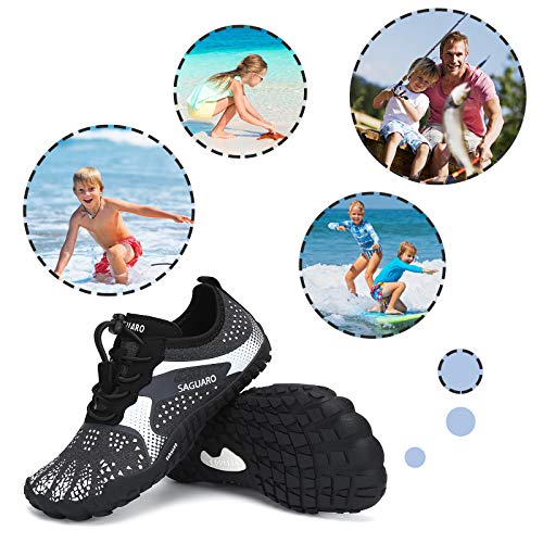 SAGUARO Kids Barefoot Shoes Boys Girls Quick Dry Aqua Athletic Sneakers Lightweight Sport Shoes Toddler Water Shoes Black/White 12 Little Kid