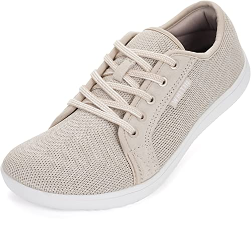 WHITIN Women's Minimalist Barefoot Shoes Wide Toe Box Zero Drop Sneakers Size 10 Tennis Gym Road Running Athletic Casual Walking Comfy W81 Beige 41