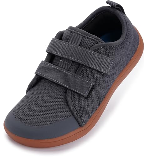 WHITIN Kids Wide Barefoot Shoes for Boys Girls Minimalist Zero Drop Sneakers Size 5 Big Kid Athletic Walking Tennis Sports Flat Running Grey Gum 36