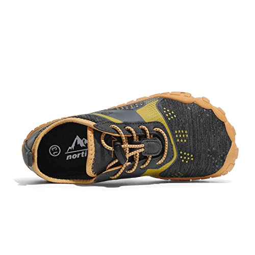 NORTIV 8 Unisex-Child Quick Dry Lightweight Barefoot Outdoor Athletic Water Sports Shoes, Dark Grey/Yellow - 4 Big Kid (Aqua-k1)