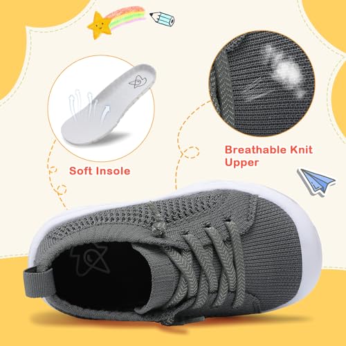 LeIsfIt Toddler Barefoot Shoes Girls Boys Lightweight Sneakers Kids Tennis Shoes Slip on Shoes Dark Grey