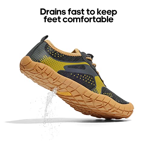 NORTIV 8 Unisex-Child Quick Dry Lightweight Barefoot Outdoor Athletic Water Sports Shoes, Dark Grey/Yellow - 4 Big Kid (Aqua-k1)