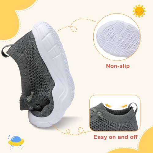 LeIsfIt Toddler Barefoot Shoes Girls Boys Lightweight Sneakers Kids Tennis Shoes Slip on Shoes Dark Grey