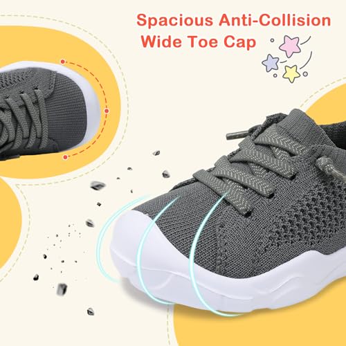LeIsfIt Toddler Barefoot Shoes Girls Boys Lightweight Sneakers Kids Tennis Shoes Slip on Shoes Dark Grey