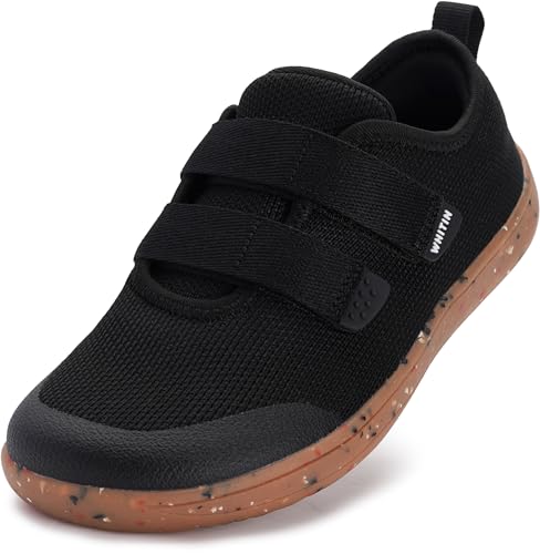 WHITIN Kids Extra Wide Barefoot Shoes Minimalist Zero Drop Sneakers for Boys Girls Size 1 Fashion Tennis Walking Running Hiking Children Black Gum 32