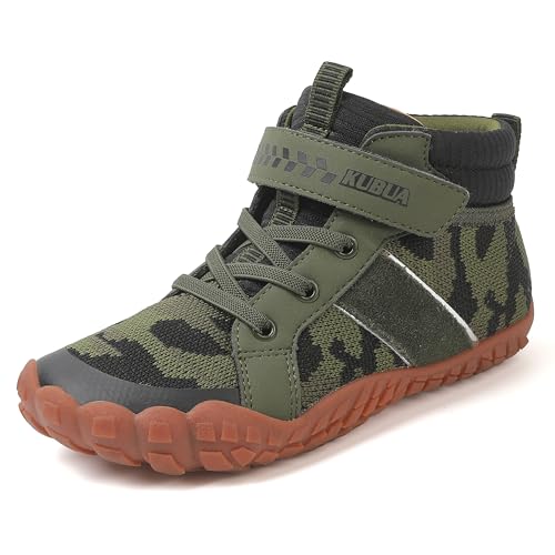 KUBUA Kids Barefoot Shoes Boys Girls Minimalist High Top Sneakers Zero Drop Splay Shoes for Sports Trekking Hiking Tennis Running Green 4 Big Kid