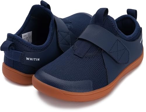 WHITIN Kids Wide Barefoot Shoes for Boys/Girls Hook-and-Loop Sneakers Minimalist Zero Drop Size 10.5 Walking Athletic Sport Fashion Tennis Navy Blue 28