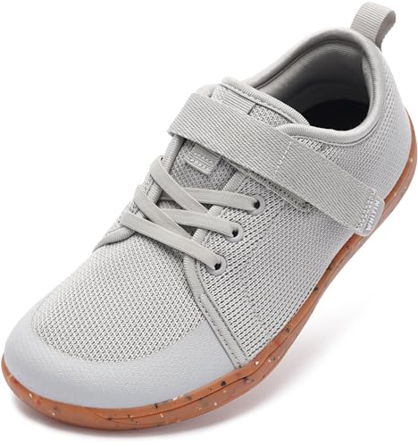 WHITIN Kids Wide Barefoot Shoes for Boys Girls Minimalist Wide Toe Box Zero Drop Sneakers Size 3 Big Walking Athletic Training Jogging Gifts Grey Multi 35