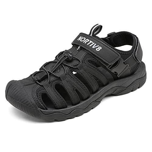 NORTIV 8 Men's Sandals, Closed Toe Athletic Sport Sandals, Mens Summer Shoes, Lightweight Trail Walking Sandals for Men Black Size 11 US SNAS222M