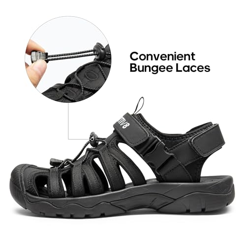 NORTIV 8 Men's Sandals, Closed Toe Athletic Sport Sandals, Mens Summer Shoes, Lightweight Trail Walking Sandals for Men Black Size 11 US SNAS222M