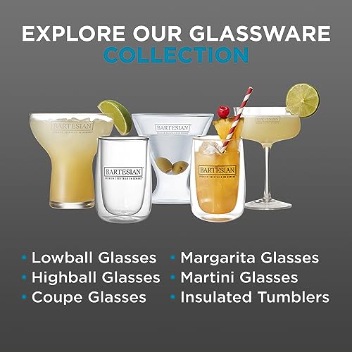 Bartesian Cocktail Glass Sets - Stemless Margarita Drinking Glassware for Cocktails & Mocktails - Bar Glasses for Martini, Margarita, Pina Colada, Whiskey Sour, Old Fashioned - Set of 2