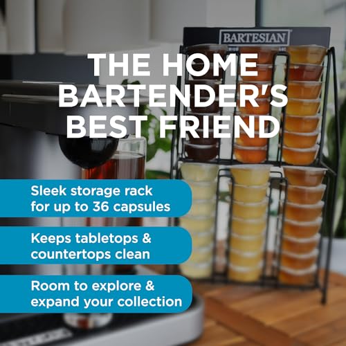Bartesian Cocktail Capsules Holder Rack - Against-The-Wall Cocktails Capsule Storage Organizer Dispenser for Up to 36 Capsules - Home Bar Accessories for Cocktail Maker Machine - 10" x 6" x 16"