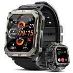 Rgthuhu Military Smart Watches for Men (Answer/Make Call), 100M Waterproof Rugged Smart Watch for Android Phones and iPhone, 1.9" Outdoor Sports Fitness Tracker with Heart Rate, Sleep Monitor, Black