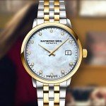 RAYMOND WEIL Toccata Ladies Watch, Quartz, Mother-of-Pearl Dial with 11 Diamonds, Stainless Steel, Two-Tone Stainless Steel with Yellow Gold PVD Plating, 29 mm (Model: 5985-STP-97081)