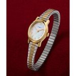 Timex Women's Cavatina 18mm Watch - Two-Tone Expansion Band Mother of Pearl Dial Gold-Tone Case