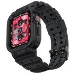 amBand Compatible with Apple Watch Series 9/8/7/SE (2nd)/SE/6/5/4/3 Band for Men 45mm 44mm 42mm Case, Rugged Sport Strap for iWatch 45/44 mm Military Protective Cover Bumper Drop-Proof, Matte Black