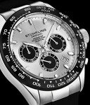 Stuhrling Aquamaster Quartz Chronograph Watch Silver Dial Screw Down Crown Luminous Hands, Ceramic Bezel, Black Rubber Band for Men 42mm Case Date Water Resistance (Silver)