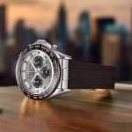 Stuhrling Aquamaster Quartz Chronograph Watch Silver Dial Screw Down Crown Luminous Hands, Ceramic Bezel, Black Rubber Band for Men 42mm Case Date Water Resistance (Silver)