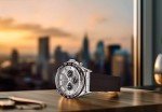 Stuhrling Aquamaster Quartz Chronograph Watch Silver Dial Screw Down Crown Luminous Hands, Ceramic Bezel, Black Rubber Band for Men 42mm Case Date Water Resistance (Silver)