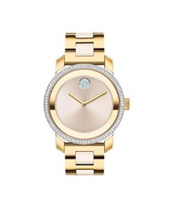 Movado Bold Iconic Women's Watch - Swiss Quartz 2H Movement, Stainless Steel Ceramic Center Link Bracelet - 3 ATM Water Resistance - Sparkling Crystal Details for Her - 36mm