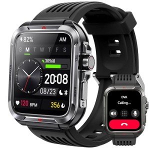 KEEPONFIT Smart Watch for Men, Answer/Make Bluetooth Calls, Metal Frame 1.8" Alexa Built-in Fitness Tracker with IP68/100 Sports Modes/Heart Rate/SpO2/Stress/Sleep Monitor for iOS/Android