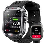 KEEPONFIT Smart Watch for Men, Answer/Make Bluetooth Calls, Metal Frame 1.8" Alexa Built-in Fitness Tracker with IP68/100 Sports Modes/Heart Rate/SpO2/Stress/Sleep Monitor for iOS/Android