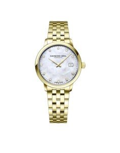 RAYMOND WEIL Toccata Classic Women's Watch, Mother-of-Pearl Dial, 11 Diamonds, Stainless Steel, Yellow Gold PVD Plating, 29 mm (Model: 5985-P-97081)