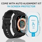 amBand Bands Case Screen Protector Compatible with Apple Watch Ultra 2/1 49mm for Men, M1 Sport Series Rugged Cover Strap and 9H Tempered Glass, Military Protective Bumper for iWatch 49 mm Men Black