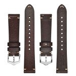 BISONSTRAP Men's Watch Bands, Hand-Stitched Leather Watch Straps, Quick Release, 20mm, Coffee Brown with Silver Buckle