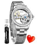OLEVS Womens Automatic Watch Self Winding Skeleton Sterling Silver Diamond Ladies Luxury Dress Wrist Watch for Women