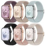 6 Pack Braided Stretchy Bands Compatible with Apple Watch Band 38mm 40mm 41mm 42mm 44mm 45mm 46mm 49mm Women Men, Adjustable Nylon Solo Loop Elastic Straps for iWatch Series 10 9 8 7 6 5 4 3 SE Ultra