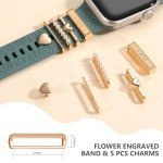 DaQin Flower Engraved Band Compatible with Apple Watch Bands for Women 40mm 38mm 41mm 42mm, Soft Silicone Band With Decorative Apple Watch Charms for iWatch Series 10 9 8 7 6 5 4 3 2 1 SE (With Band)